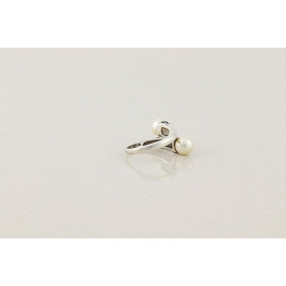 Sterling Silver Pearl and Marcasite Bypass Ring Size 6 3/4 - Picture 5 of 7